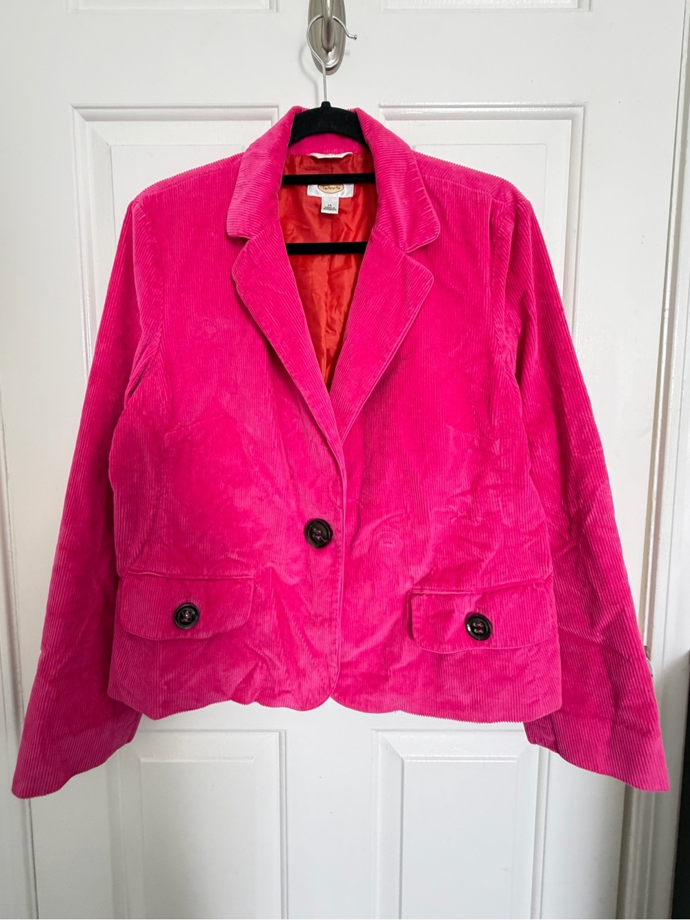 Talbots Hot Pink Women's Corduroy Cotton Blazer Jacket Size 16